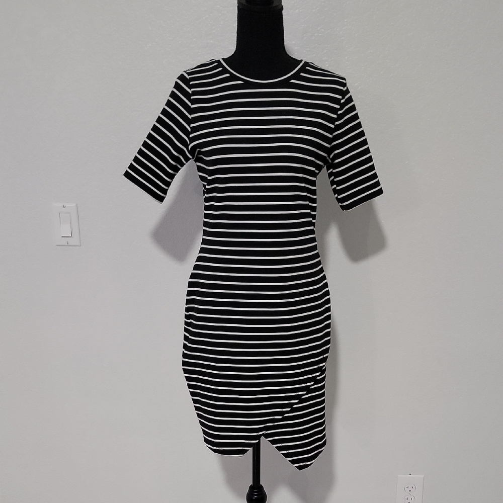 Iris Black and White Striped Mini Dress